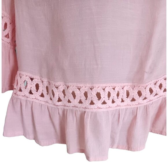 Unique Spectrum Womens Pink XL Peasant Top Crochet Details 3/4 Sleeves - Picture 3 of 7